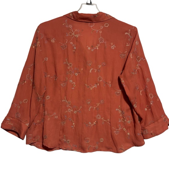 aparenza All overr emb button up top deep peach coral? 3/4 sleeves XL EUC - Picture 2 of 10